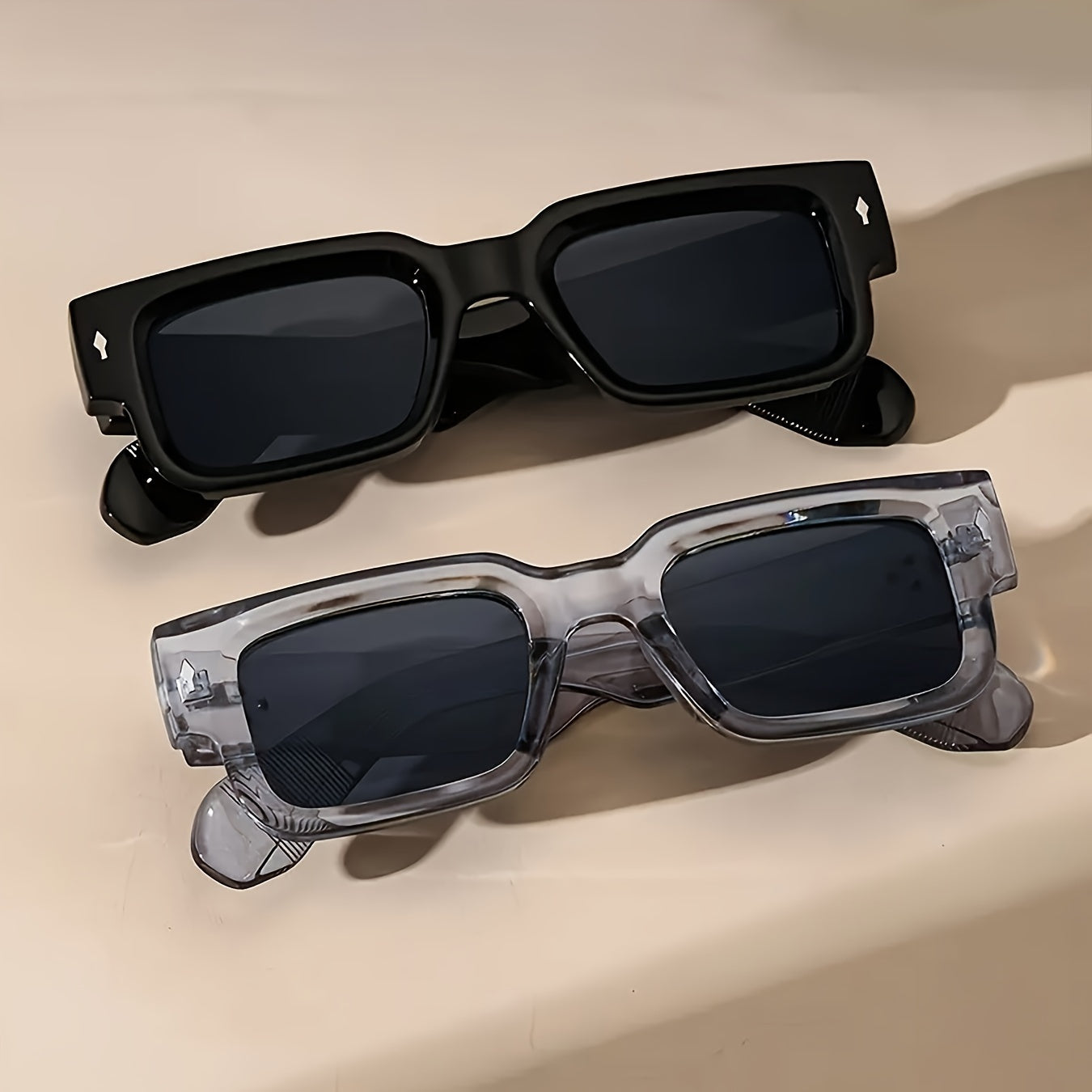 Chunky Square Glasses 2 Pack - Retro Bold Frame Fashion Eyewear for Men Women, Thick Frame Statement Glasses for Nightlife Parties Events, Trendy Aesthetic Y2K Streetwear Sunglasses