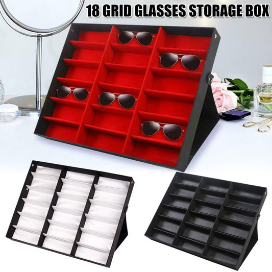 18 Grids Eyeglass Display Box Showcase Organizer Velvet Eyeglasses Collector Showcase Organizer Jewelry Tray Stand