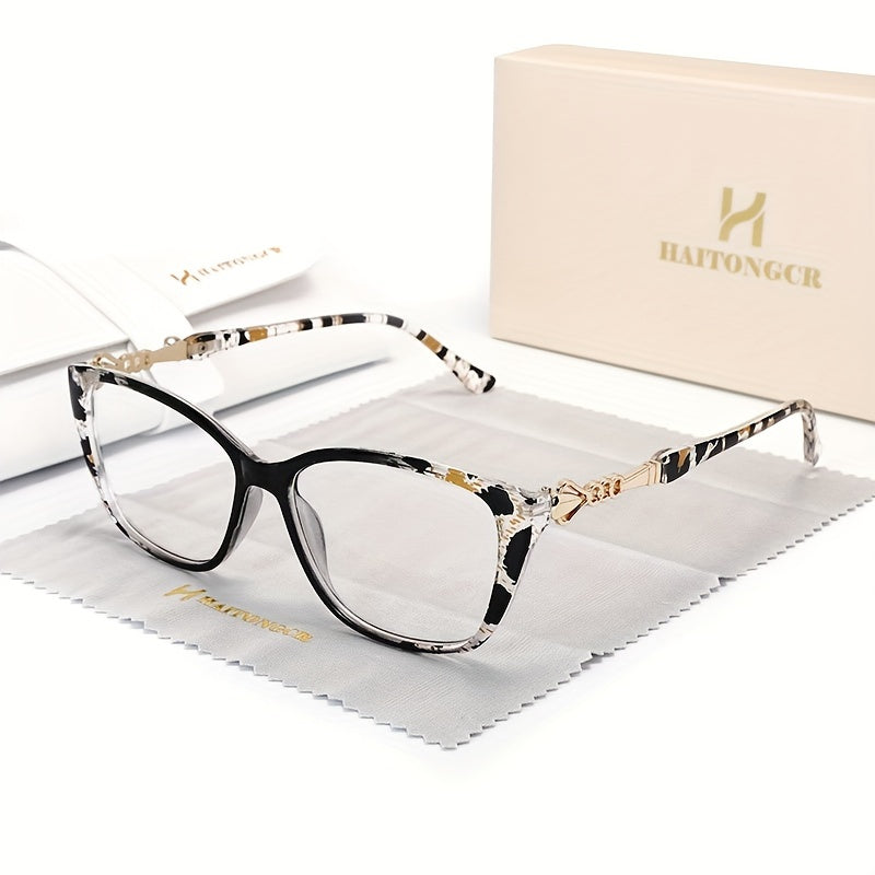 New Leopard Print Bean Curd Square Frame Reading Glasses Anti-blue Light High-definition Lenses Metal Accessories Reading Glasses with Glasses Case Glasses Cloth Model R1125