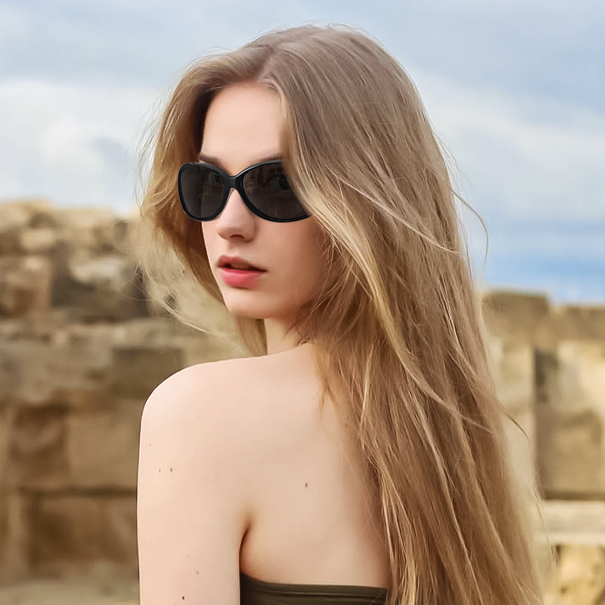 [2pcs] Women'S Polarized Sunglasses with Wrap-Around Butterfly Heart Design, Trendy Jackie-O Style for UV400 Protection