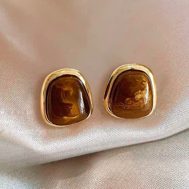Tiger's Eye Stud Earrings Set 9 Pairs for Women - Light Luxury Malachite Natural Stone Earrings, INS Style Niche Versatile Earrings for Daily Wear Banquet Party Weekly Outfits