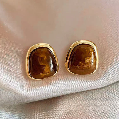 Tiger's Eye Stud Earrings Set 9 Pairs for Women - Light Luxury Malachite Natural Stone Earrings, INS Style Niche Versatile Earrings for Daily Wear Banquet Party Weekly Outfits