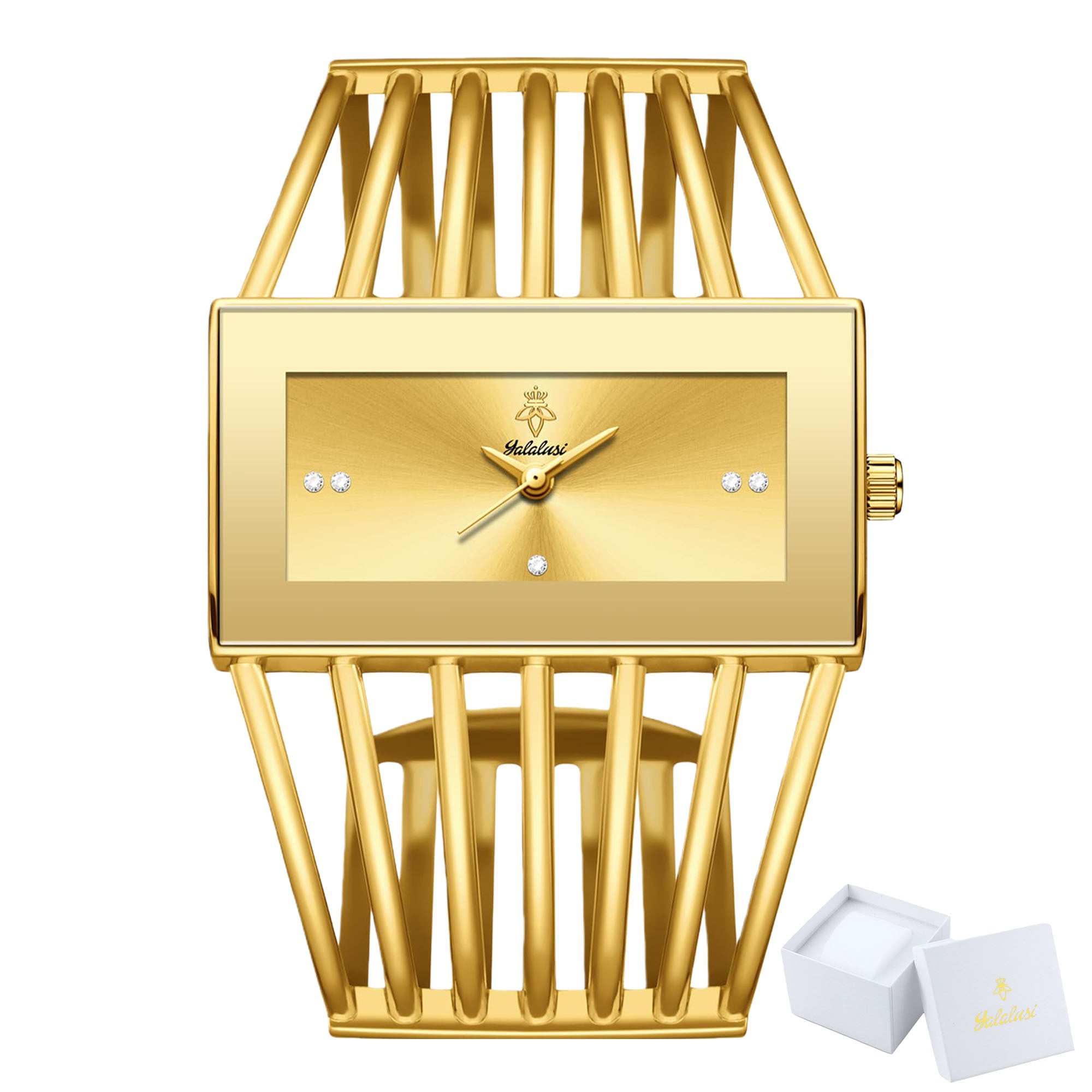 YaLaLuSi Brand 1 Elegant and Fashionable Women' S Quartz Wristwatch Unique Personality Elastic Openwork Bracelet Style Classic Solid-Color Square Dial Exquisite Rhinestones Versatile for Casual Attire Perfect Gift for Women, Family, or Friends