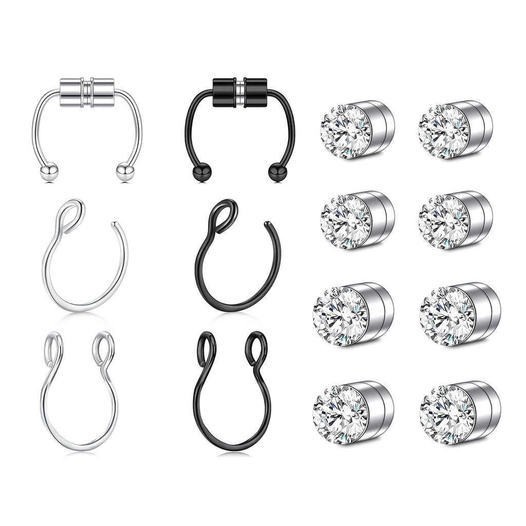 8/9/12/14pcs Magnetic Stud Earrings for Men Round Square Embellished Stud Earrings