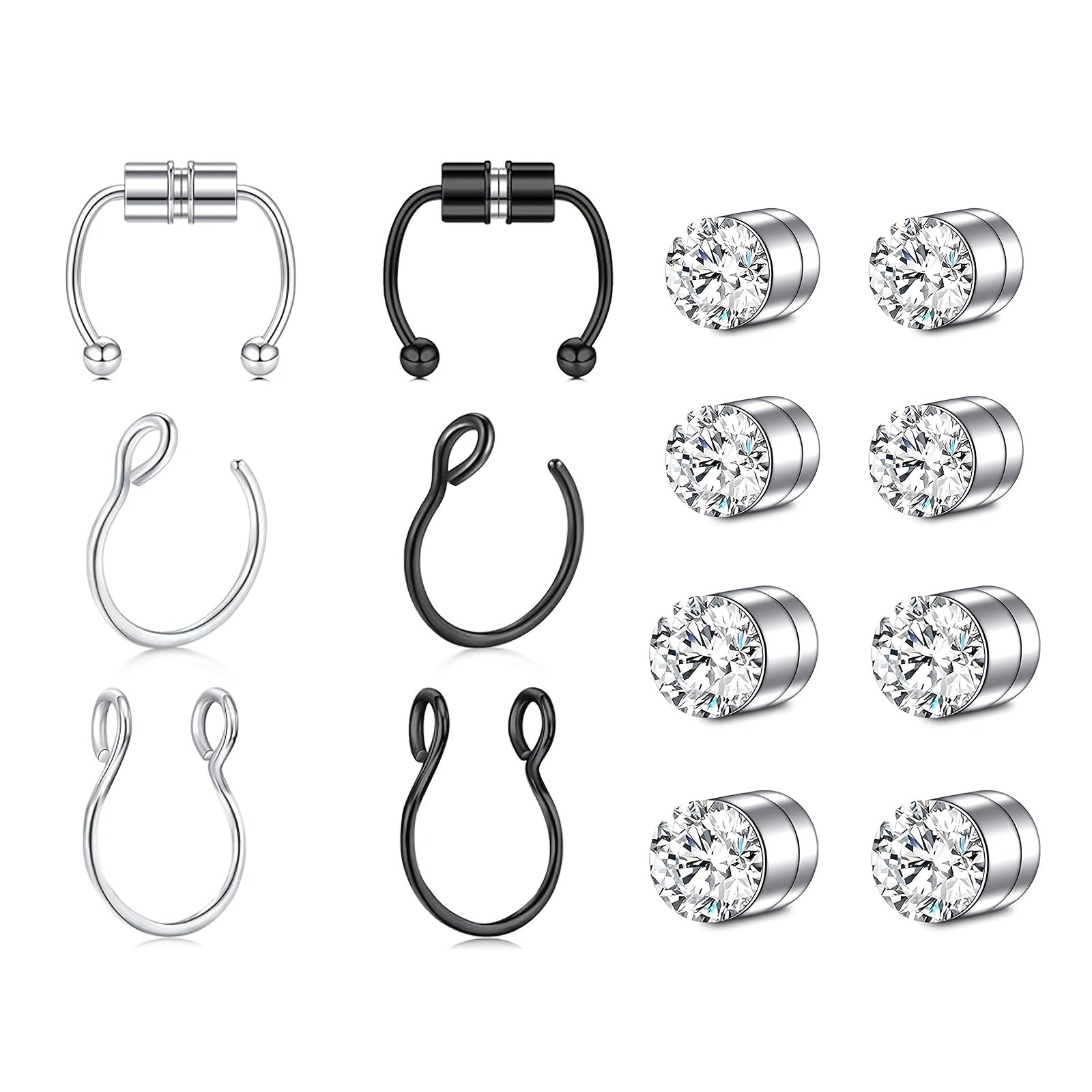 8/9/12/14pcs Magnetic Stud Earrings for Men Round Square Embellished Stud Earrings
