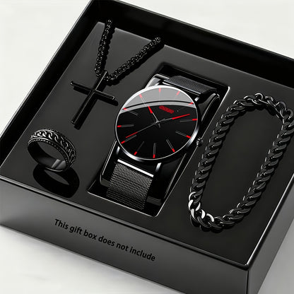 Luxury Watch Set for Men 4pcs Quartz Analog Watch Bracelet Necklace Gift Box Set Business Casual Formal Occasion Fashion Accessories