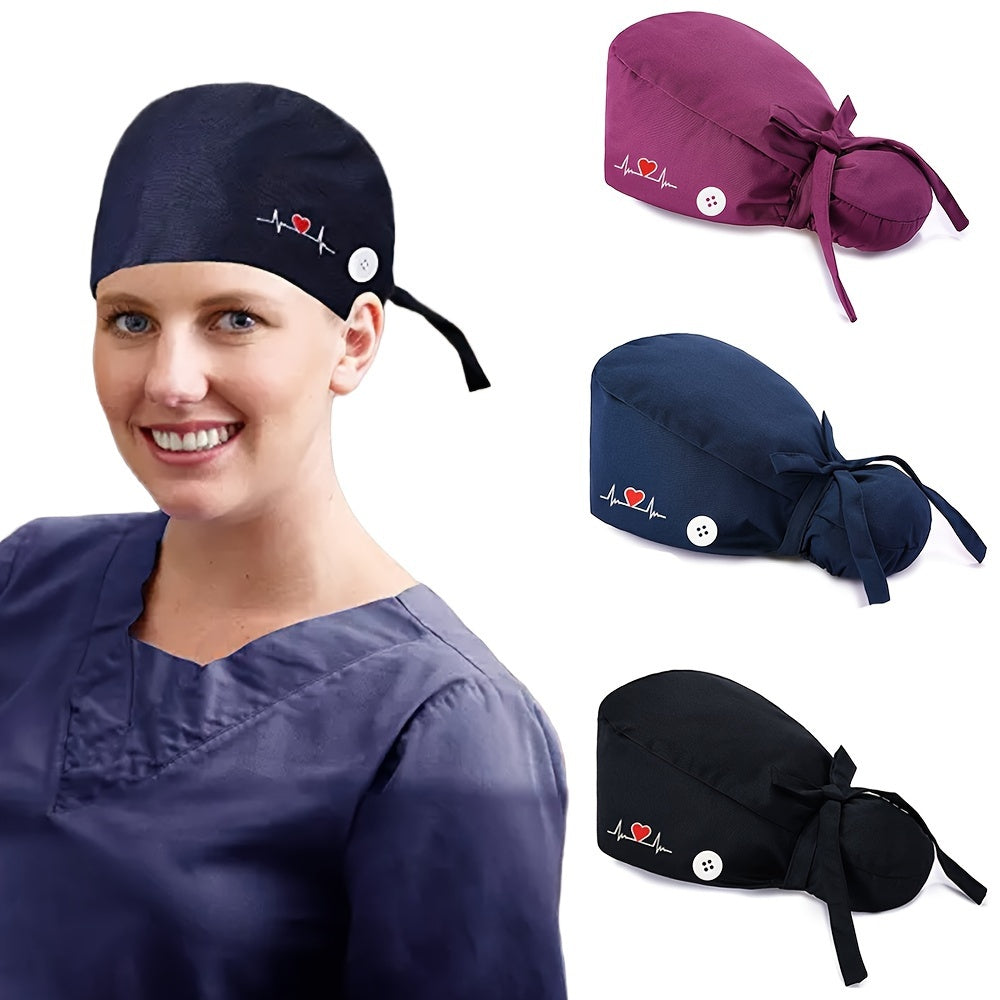 Scrub Caps for Women 6 Pack – Adjustable Nursing Working Hats with Heart Print, Lightweight Breathable Ponytail Holder Surgical Caps, Ideal for Nurses, Doctors & Healthcare Workers