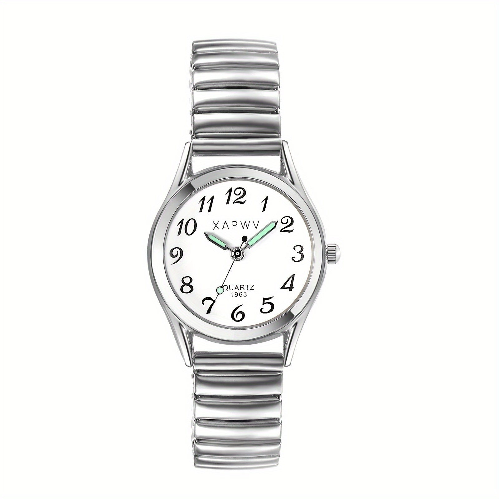 Fashion Simple Small Women's Mode Quartz Elastic Watch, Alloy Stretch Strap, Luminous Hands, Large Arabic Numerals Scale Dial, Round Ultra-thin Case, Birthday Anniversary Christmas Gifts Suitable for teens.