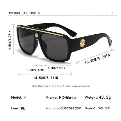 Oversized Cyberpunk Square Glasses for Men – Extra Large 139mm+ Frame with Gold Metal Trim, Decorative Lenses for Street Fashion, Cosplay & Special Occasions, Futuristic Unisex Eyewear