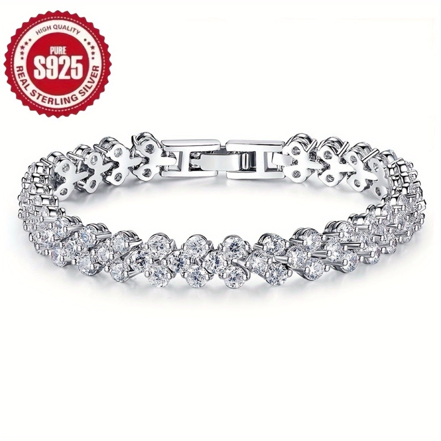 2pcs Women's 925 Silver Bracelet Set, S925 Love Synthetic Synthetic Zirconia Tennis Bracelet And Retro Multi Element Bracelet, Classic Retro Luxury Style, Analog Synthetic Synthetic Zirconia Mosaic, with Gift for Daily Wear, Total Weight