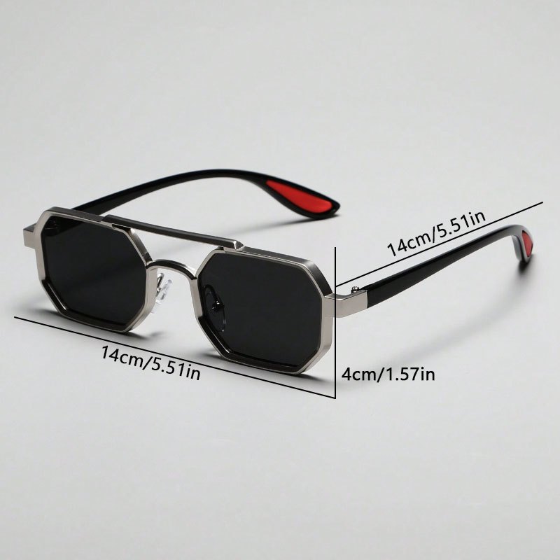1pc Geometric Metal Frame Sunglasses with Double Bridge - Unisex Fashion Eyewear with AC Lenses for Casual Looks