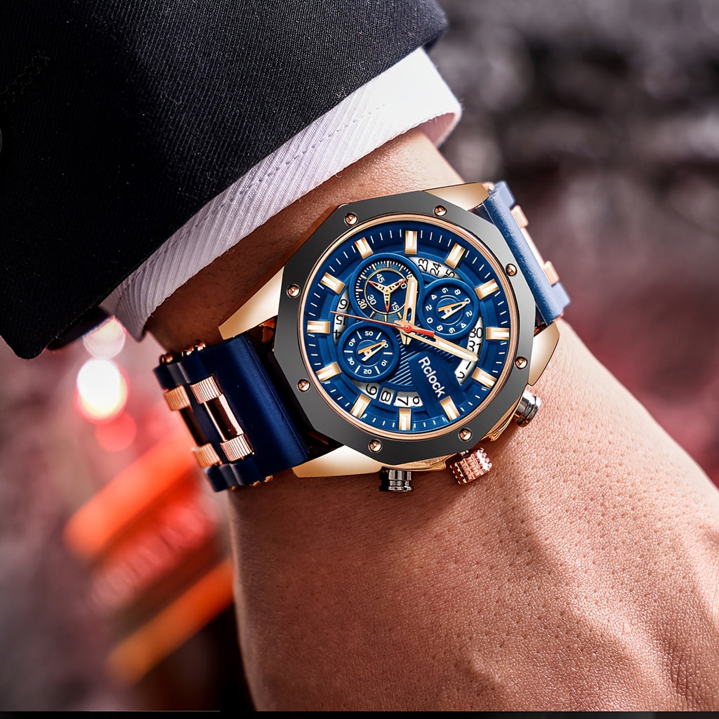 1pc Men'S Vintage Sports Chronograph - Large Round Dial, Silicone Strap, Quartz Movement, Calendar Function, Non-Waterproof Zinc Alloy Case, Battery-Powered Electronic Drive, Perfect Gift for Him