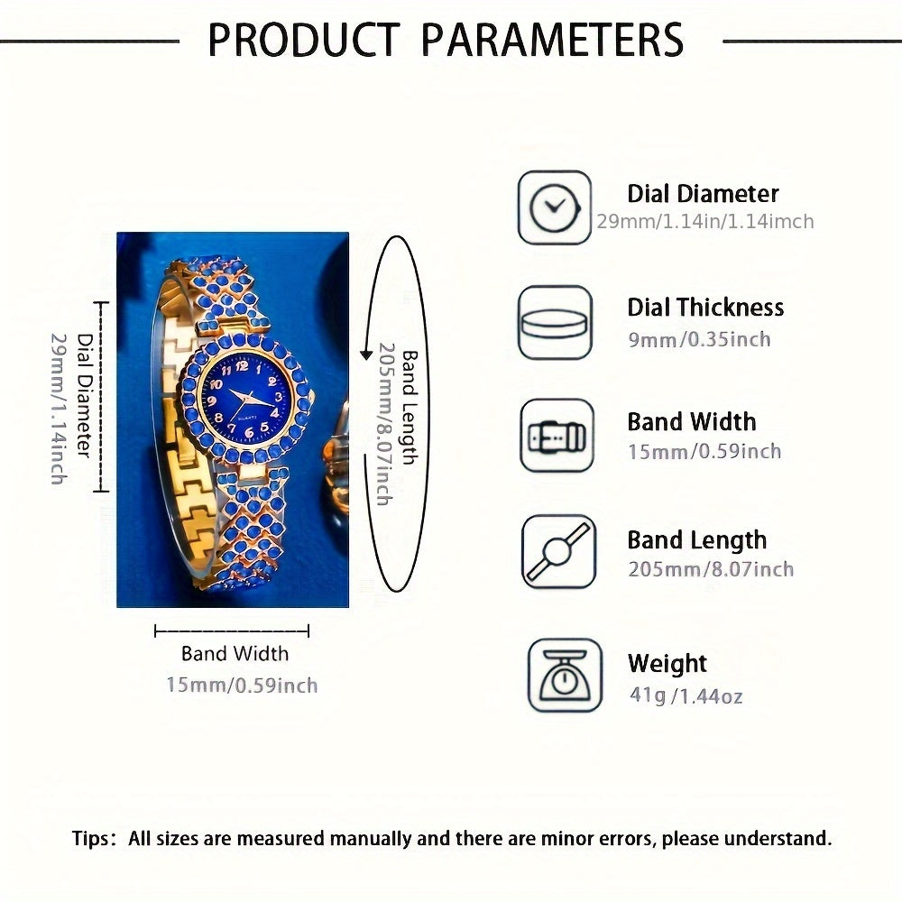 5pcs Elegant Women'S Light Luxury Fashion Quartz Watch And Blue Heart Accessory Set for Party, Valentine'S Day, Mother'S Day, Birthday, Christmas Gift for Mom, Gift for Friends