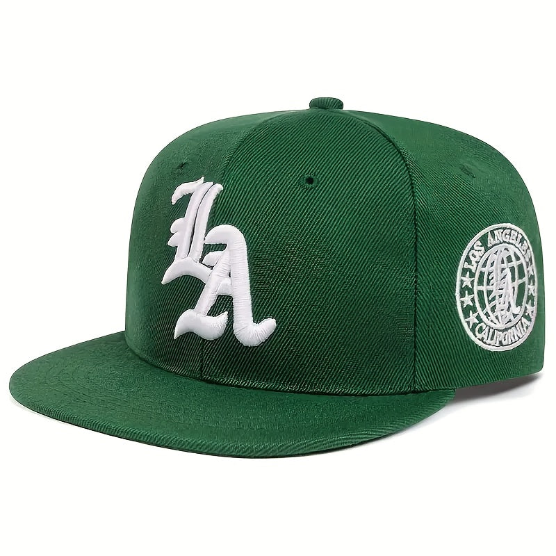 4pcs Set of LA Embroidered Snapback Hats| Unisex Street Fashion Flat Brim Baseball Cap, Adjustable Hip-Hop Cap with Logo Patch Detail, Fabric Material, Suitable for All Seasons