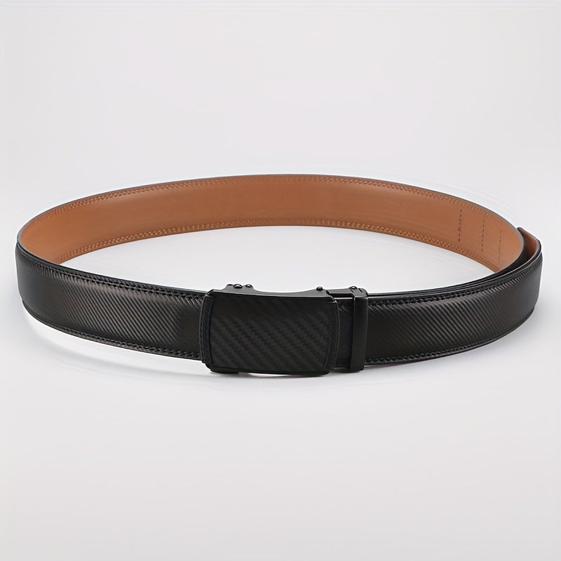 Men's Leather Belt Automatic Buckle Ratchet Belt - Adjustable Trim-to-Fit No Hole Dress Belt for Business Casual Formal Wear, Black & Brown, 110-130cm