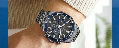 Men's Chronograph Sport Watch | Stainless Steel Quartz Wristwatch with Luminous Display, Premium Business Dress Watch for Men in Silver, Blue, Rose Gold & Black