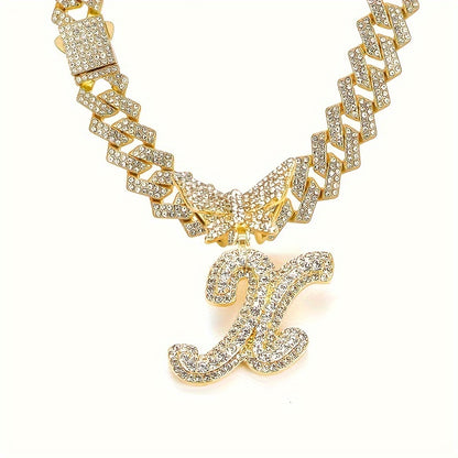 Cuban Link Chain Necklace - Initial Letter for Men Women - with Butterfly Alphabet Pendant A-Z, Gold & - product detail view