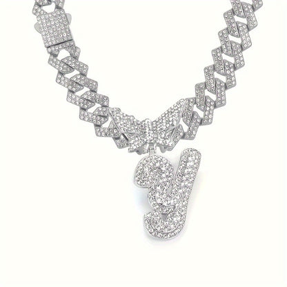Cuban Link Chain Necklace - Initial Letter for Men Women - with Butterfly Alphabet Pendant A-Z, Gold & - product detail view