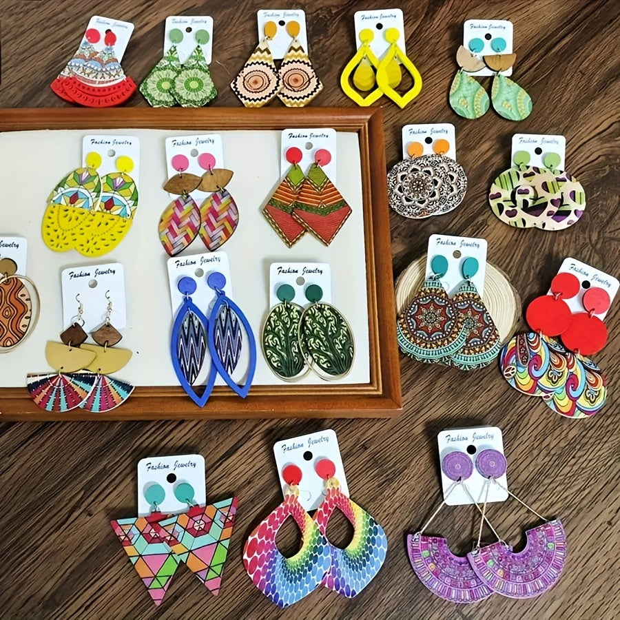 Random 10/20 Pairs/Pack of Vintage Color Printed Women'S Earrings with Elegant Bohemian Mixed Style Multi Piece Set Earrings for Parties, Daily Wear Earrings, Fashion Jewelry, The Best Gift