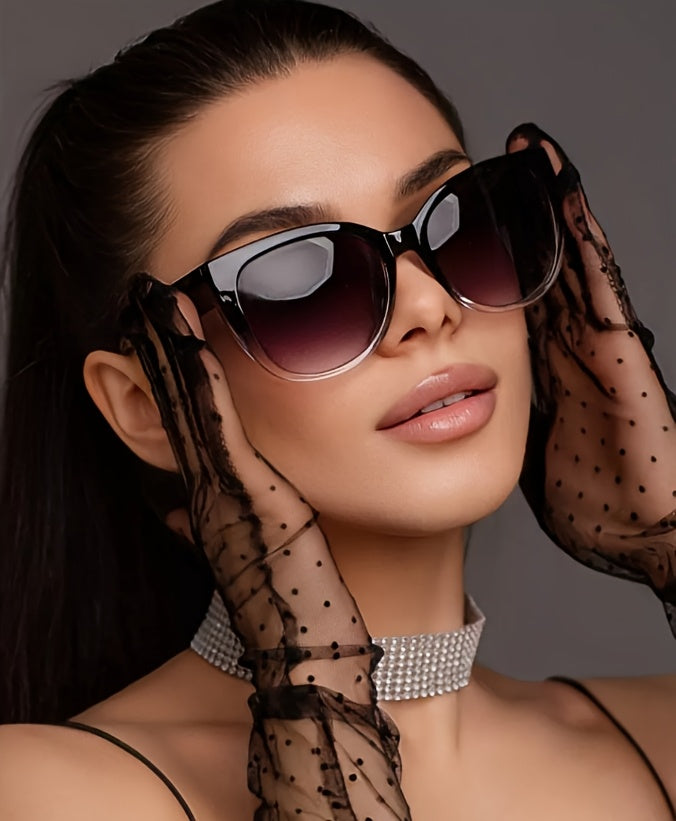 Gradient Cat Eye Sunglasses Men Women Oversized Retro Fashion Gradient Black Lens Summer Eyewear for Beach Vacation Travel Cruise Trendy Unisex Accessories Must-Have