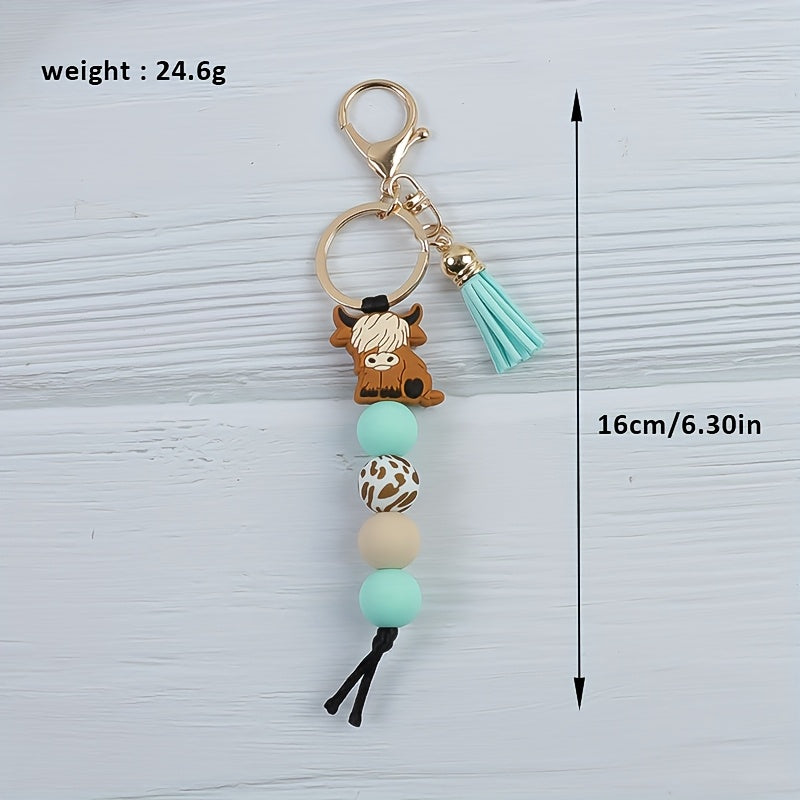 5pcs/set Western Cowboy Style High Ground Bull Bead Keyring/Keychain, Perfect Holiday Gift