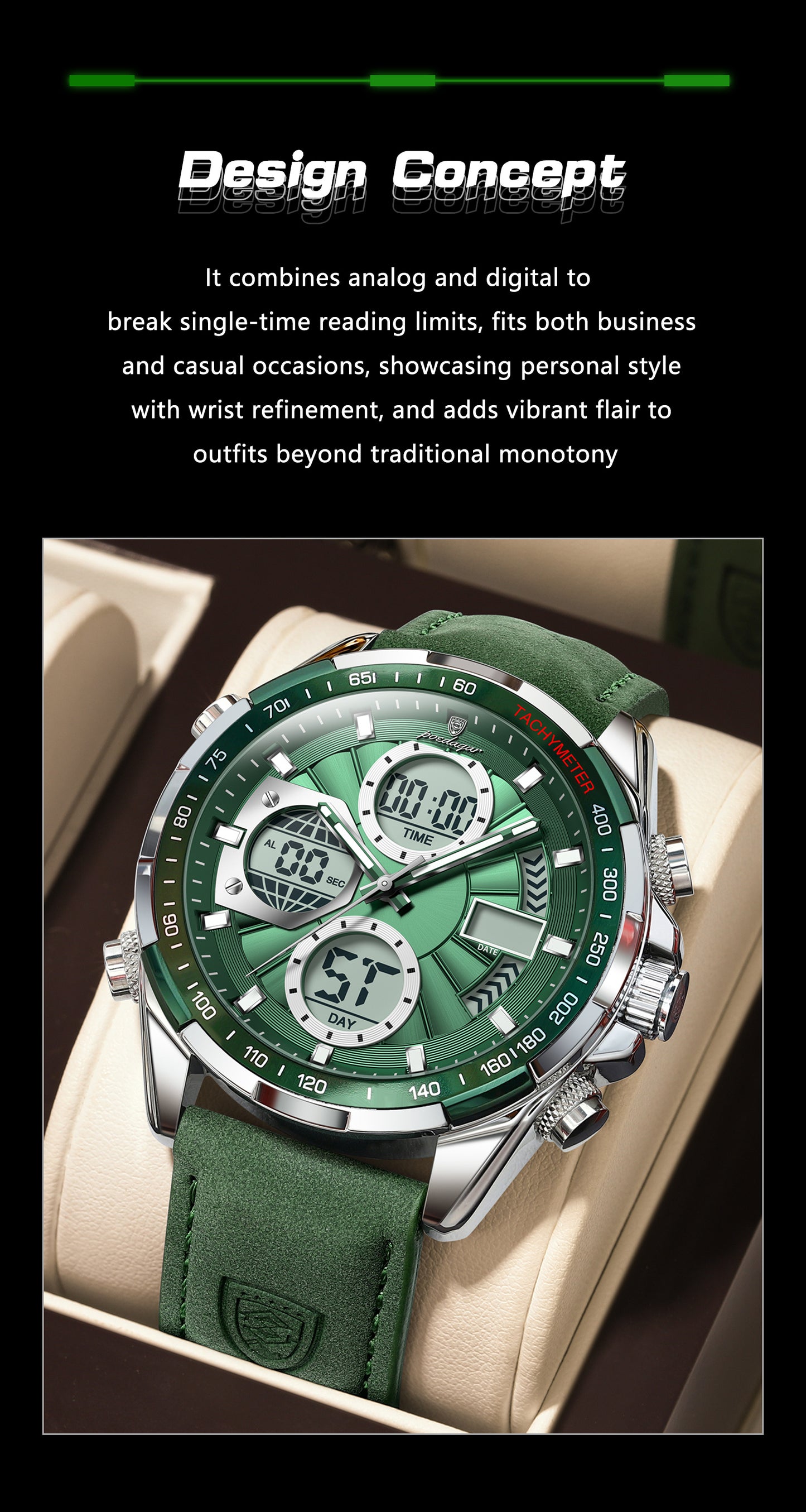 POEDAGAR Men's Analog-Digital Sport Watch — Quartz, Waterproof, Alarm, Calendar | 8 Colors