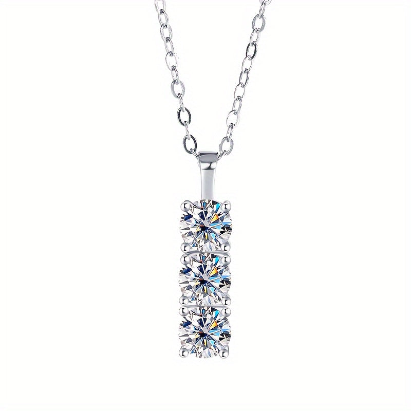2pcs Set S925 Sterling Silvery Moissanite Necklace + Earrings, 1.8 Carat Elegant Gemstone Pendant, Stylish Unisex Design, Luxury And Exquisite Jewelry, Suitable for Couples, Friends, Birthdays, Anniversaries, Valentine's Day, New Year.