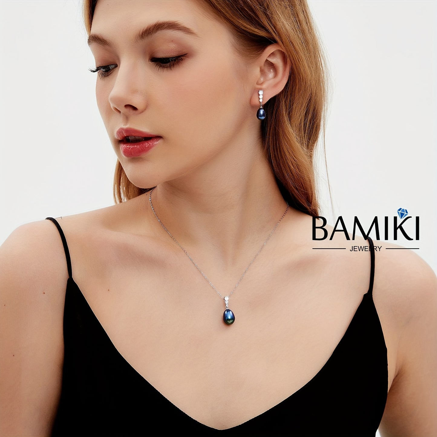 Pearl Pendant Necklace Set S925 Sterling Silver Freshwater Cultured Pearl 9-10MM Pendant Jewelry Set for Women Gift