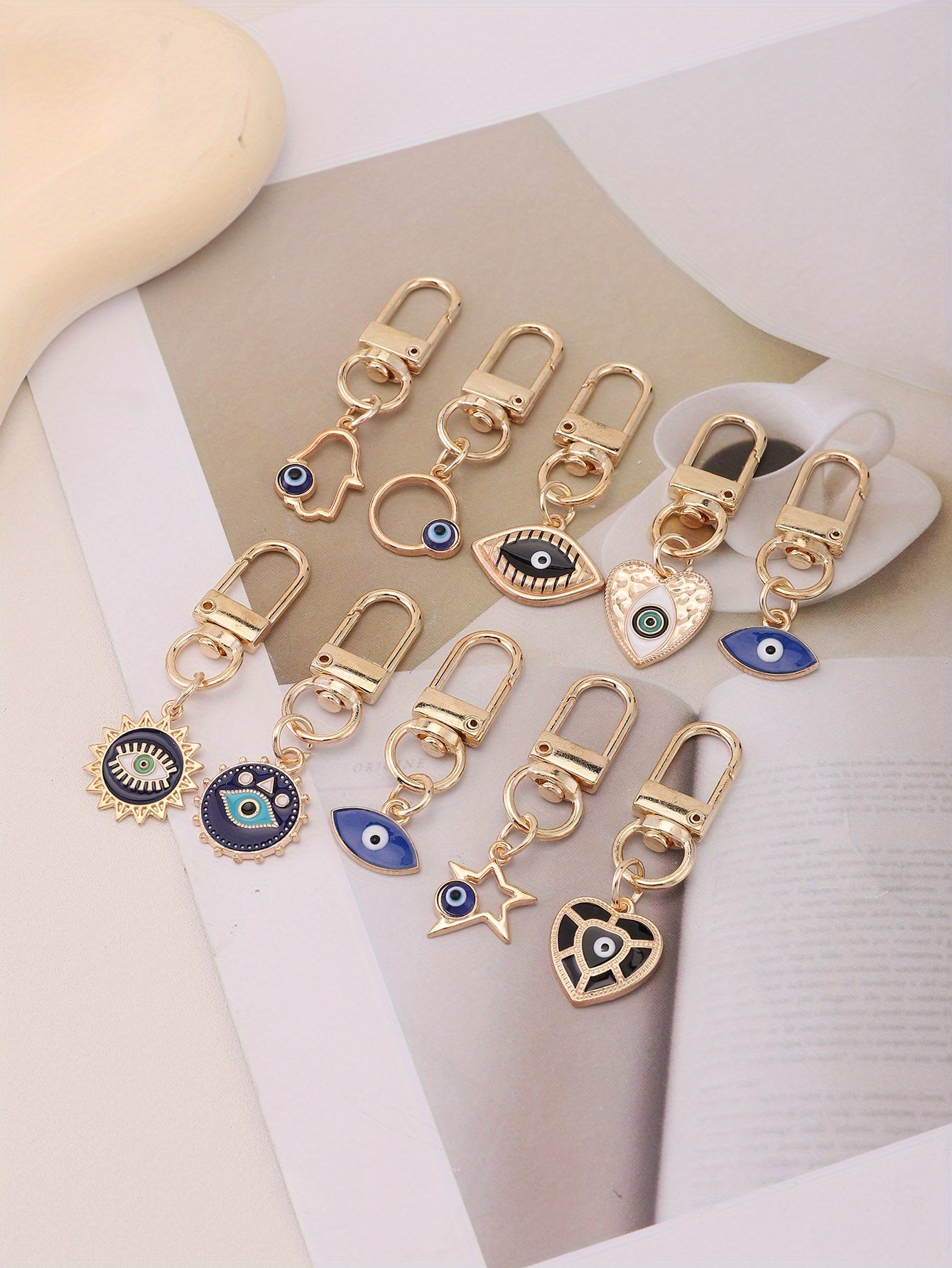 10pcs Evil Eye Keychain Amulet Fashion Cute Key Ring Purse Bag Backpack Car Key Charm Earbud Case Accessory Women Gift