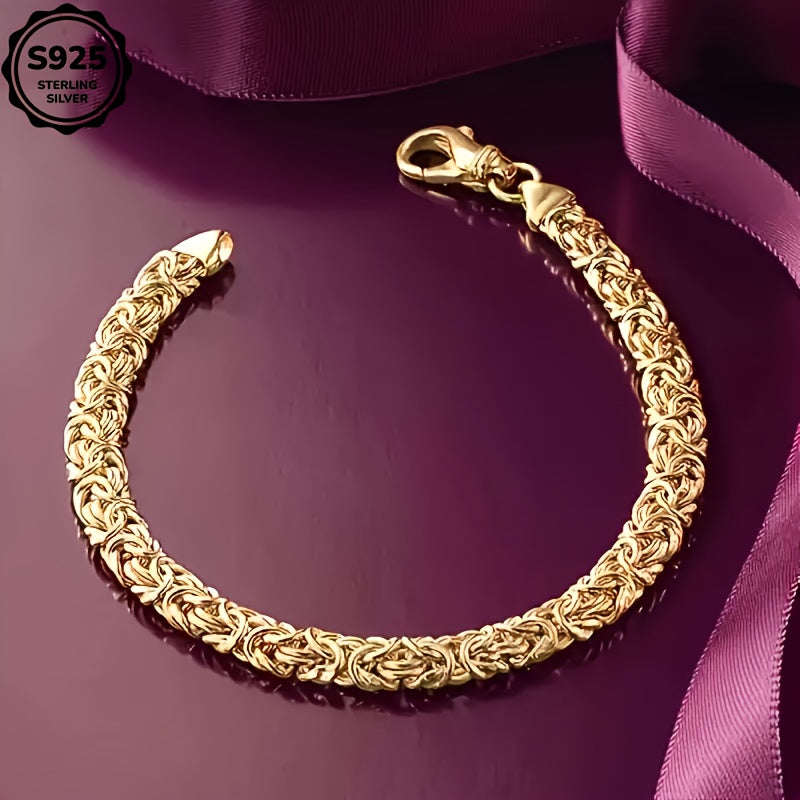 18K Gold Plated Plated-plated Grass Rope Golden Bracelet, 925 Sterling Silvery Material, The Perfect Choice for Men for Everyday, Party Wear - The Perfect Gift for Birthdays, Valentine's Day, Father's Day, Any Holiday, Gift Box