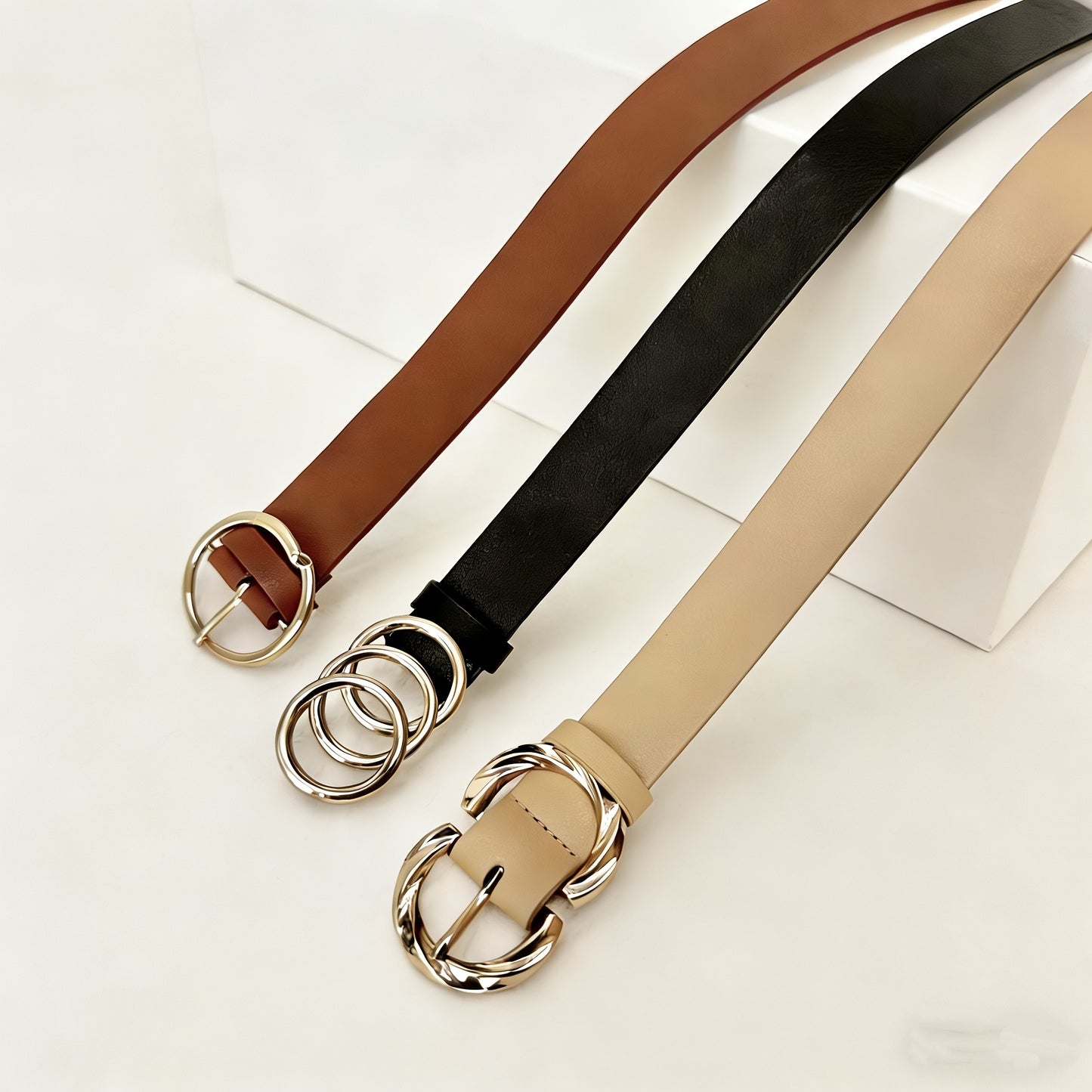 Women's Belt Set 4Pcs - Retro Gold Metal Buckle Adjustable Fashion Waist Belts for Jeans Dresses & Skirts, Elegant Vintage Style Daily Casual Outfit Accessories, One Size
