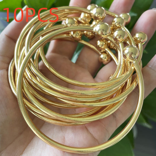 1/5/10pcs Retro Boho Thick West Indian Golden Bangles 10mm Ball Bangles Boho Stacking Bangles Handmade Bangles for Women Daily Holiday Jewelry Gifts for Her