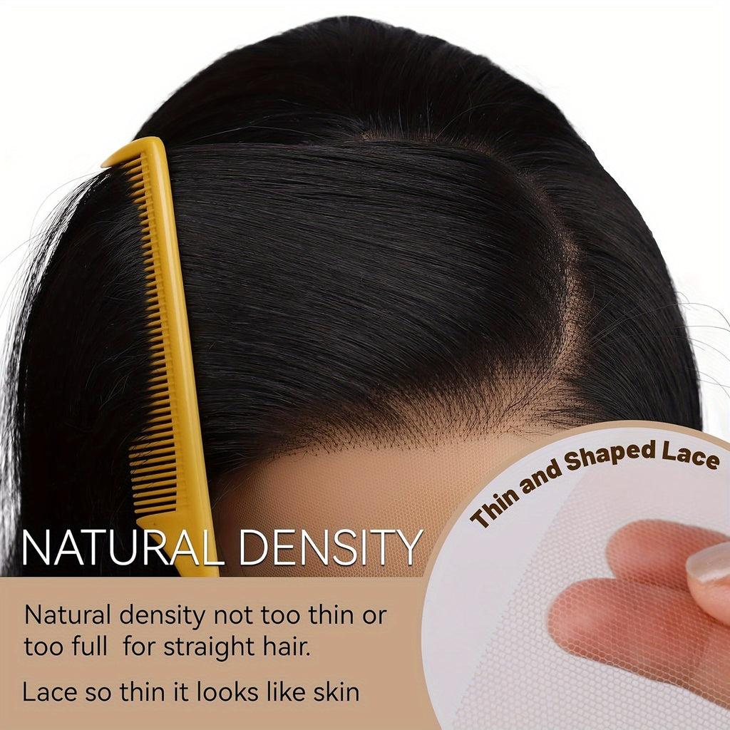 EALGA Long Straight Lace Front Wigs in Natural Black, Glueless And Pre-Plucked Synthetic HD Lace Front Wig Designed for Black Women, Suitable for Parties, Daily Wear, And Halloween