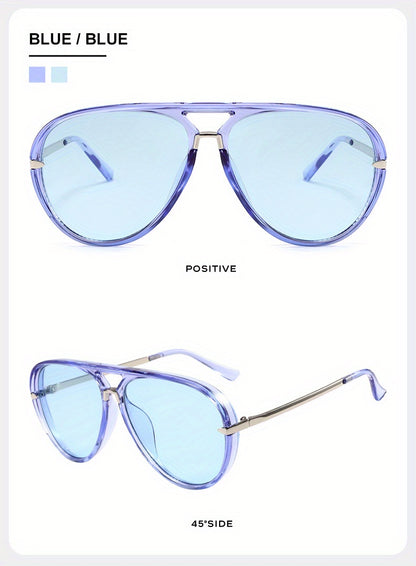 Double Bridge Sunglasses for Men Women - Retro Vintage Frame Trendy Unisex Shades with Glasses Case, UV Protection Lightweight Design for Cycling Street Style Party Photography Everyday Fashion