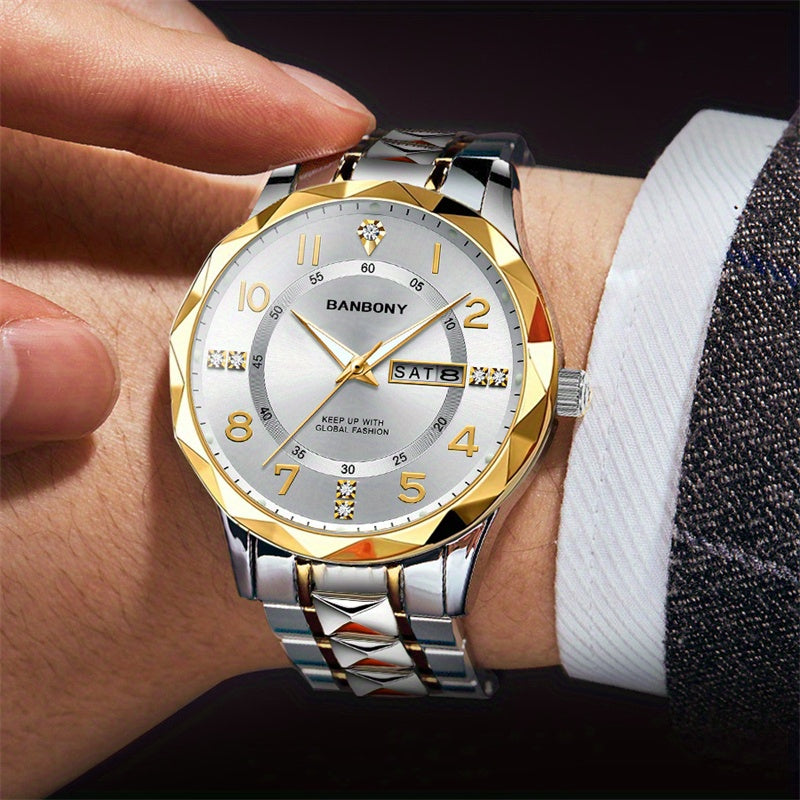 BANBONY Rhinestone Watch for Men & Women - IPX7 Waterproof Stainless Steel Quartz Wristwatch, Luminous Round Dial, Casual Sport Dress Watch Gift in Blue Black White Purple