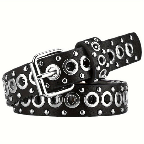 Punk Style Rivet Belt for Men and Women - Edgy Black Studded Rock Gothic Fashion Belt, Unisex Statement Accessory, Perfect Gift for Father's Day & Birthdays