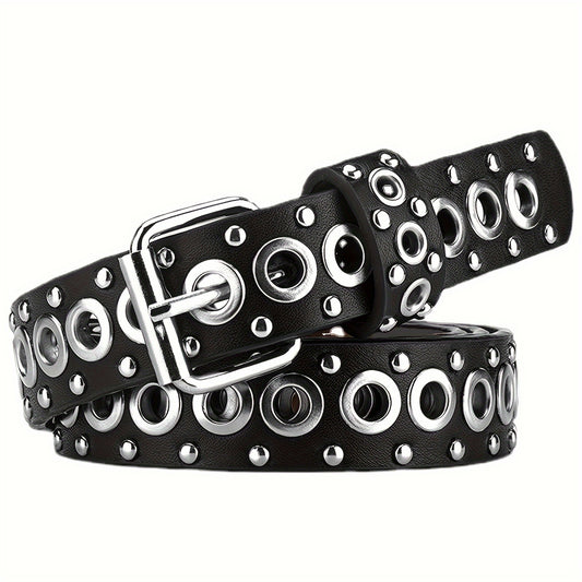 Punk Style Rivet Belt for Men and Women - Edgy Black Studded Rock Gothic Fashion Belt, Unisex Statement Accessory, Perfect Gift for Father's Day & Birthdays