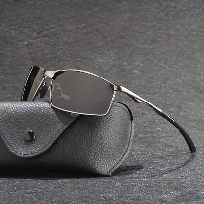 Polarized Sunglasses Men Sports Metal Frame – UV400 Driving Eyewear, Anti-Glare HD Lenses, Lightweight Durable Frame, Premium Gift Box Packaging, Gun Black & Black