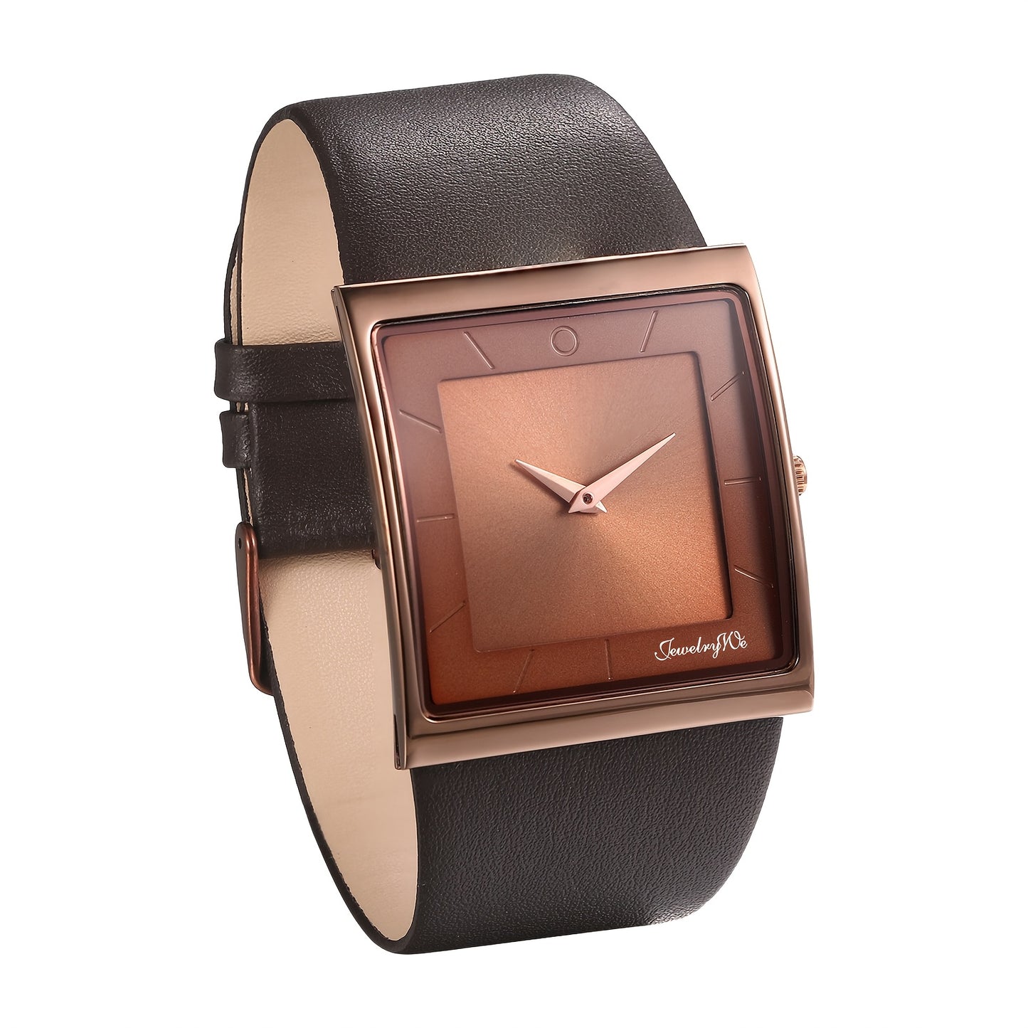 Square Dial Watch for Men - Genuine Leather Strap Quartz Wristwatch, Stainless Steel Case, Bar Scale Dial, Sports Casual Dress Watch in Black Coffee Blue Gold