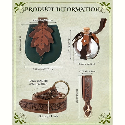 Fairy & Elf Costume Sets - Accessories Set 5 Pcs for Women Faux Leather Belt, Leaf Accent, Purse & - product detail view 3