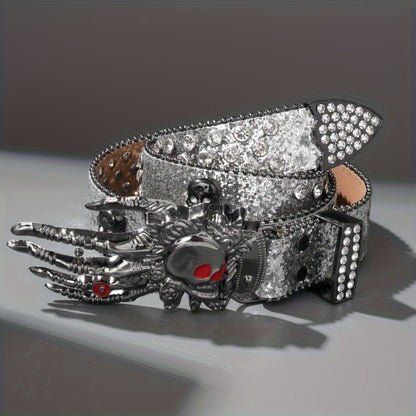 Fashion Belt - Punk Skull Unisex Rhinestone Embellished Faux Leather with Zinc Alloy - product detail view 3
