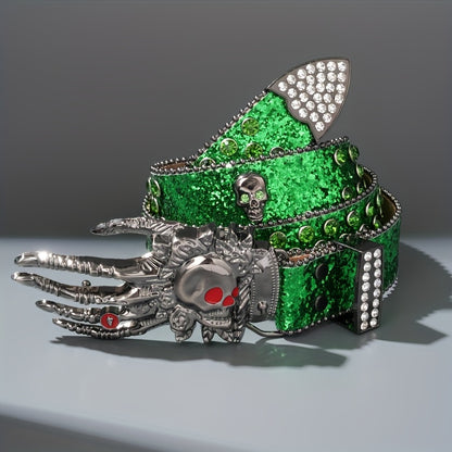 Fashion Belt - Punk Skull Unisex Rhinestone Embellished Faux Leather with Zinc Alloy - product detail view 14