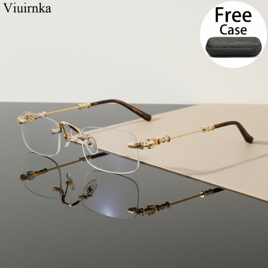 Fashion Glasses - Frameless Vintage Square for Men & Women HD Transparent Lenses, Zinc Alloy - main product view