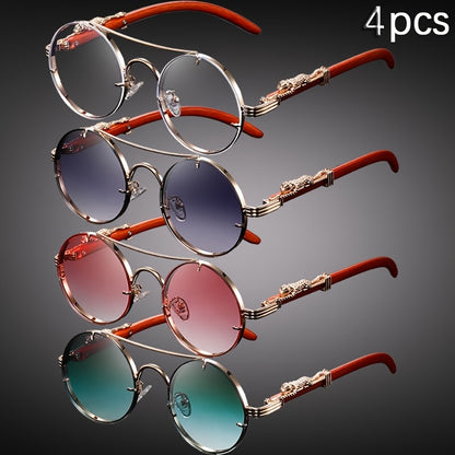 Fashion Glasses - Round 4-Pack Punk Rock Metal Frame, Leopard Print Hinges, Tortoiseshell - product detail view 9
