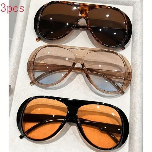 Fashion Sunglasses - Decorative Glasses Set of 3 Pairs Oversized PC Frame Eyewear Tea - main product view