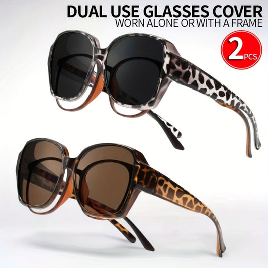 Fashion Sunglasses - Fit Over Glasses 2 Pack Large Retro Frames Wear Over Prescription Eyewear - main product view