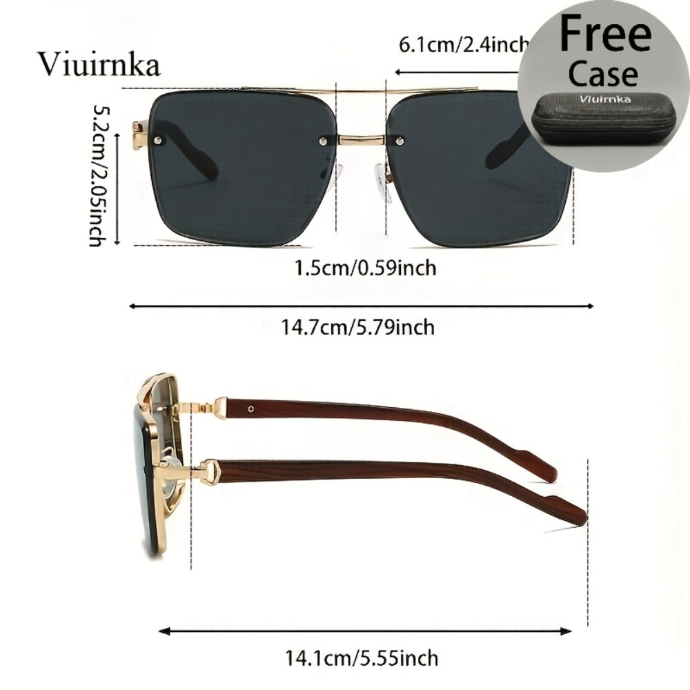 Fashion Sunglasses - Square Wood Grain Temple Double Beam Gold Frame Unisex Retro 7 Gradient - product detail view 5