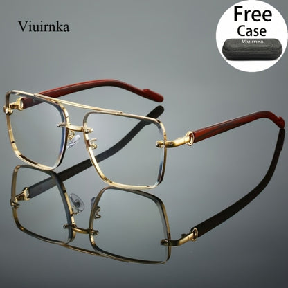 Fashion Sunglasses - Square Wood Grain Temple Double Beam Gold Frame Unisex Retro 7 Gradient - product detail view 10