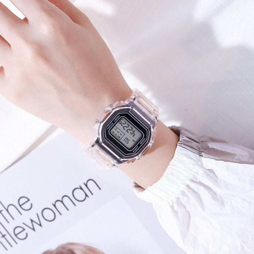 Fashion Watch - LED Digital Transparent Square Case Retro Futuristic Unisex Wristwatch - product detail view 10