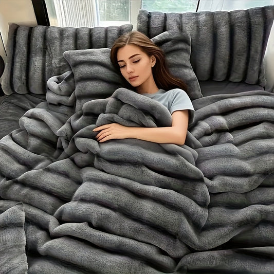 Faux Rabbit Fur Throw Blanket - Double-Layer Reversible Softness – main product image